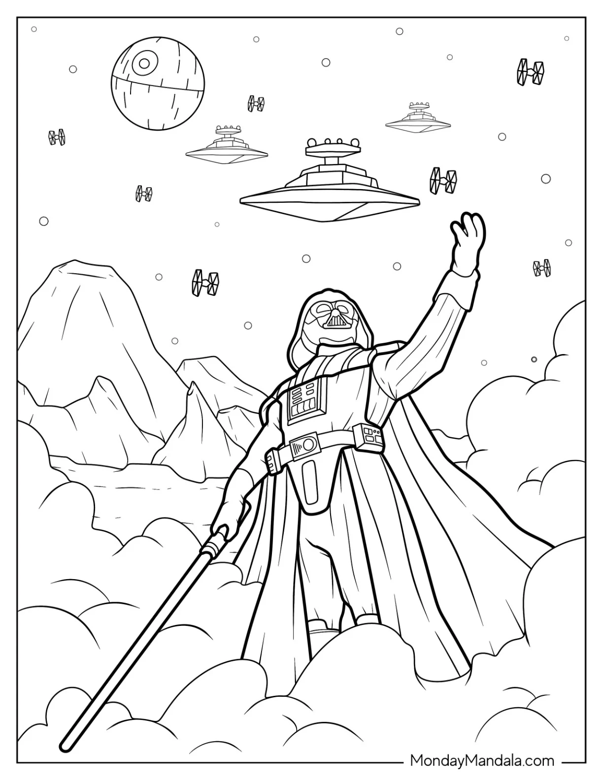 Darth Vader Coloring Page Fighting In Space coloring page