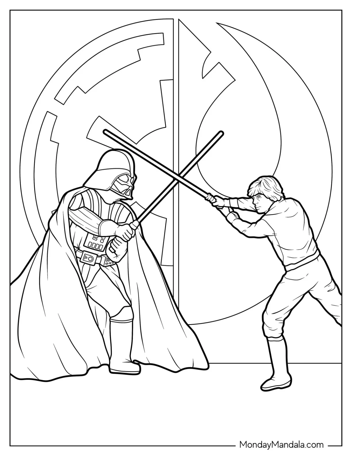 Darth Vader Coloring Page Lightsaber Fight With Luke Skywalker coloring page