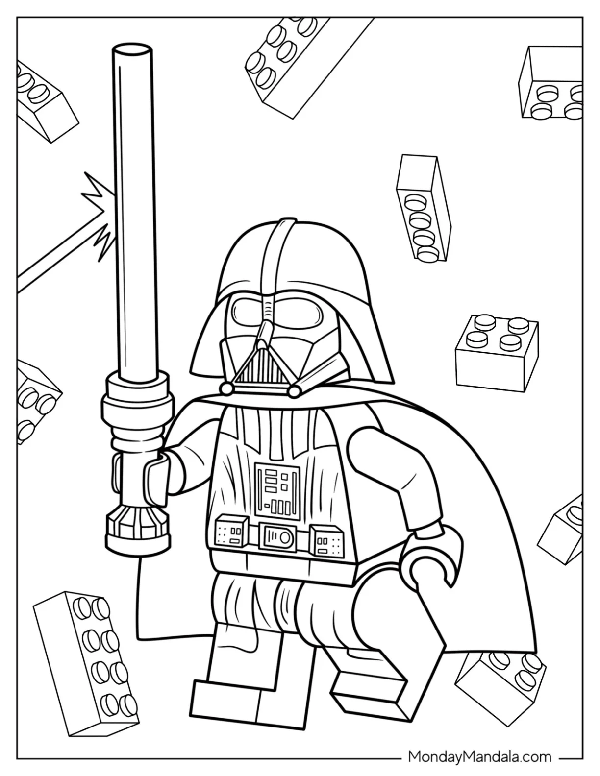 Lego Darth Vader Coloring Page Holding Lightsaber For Kids coloring page