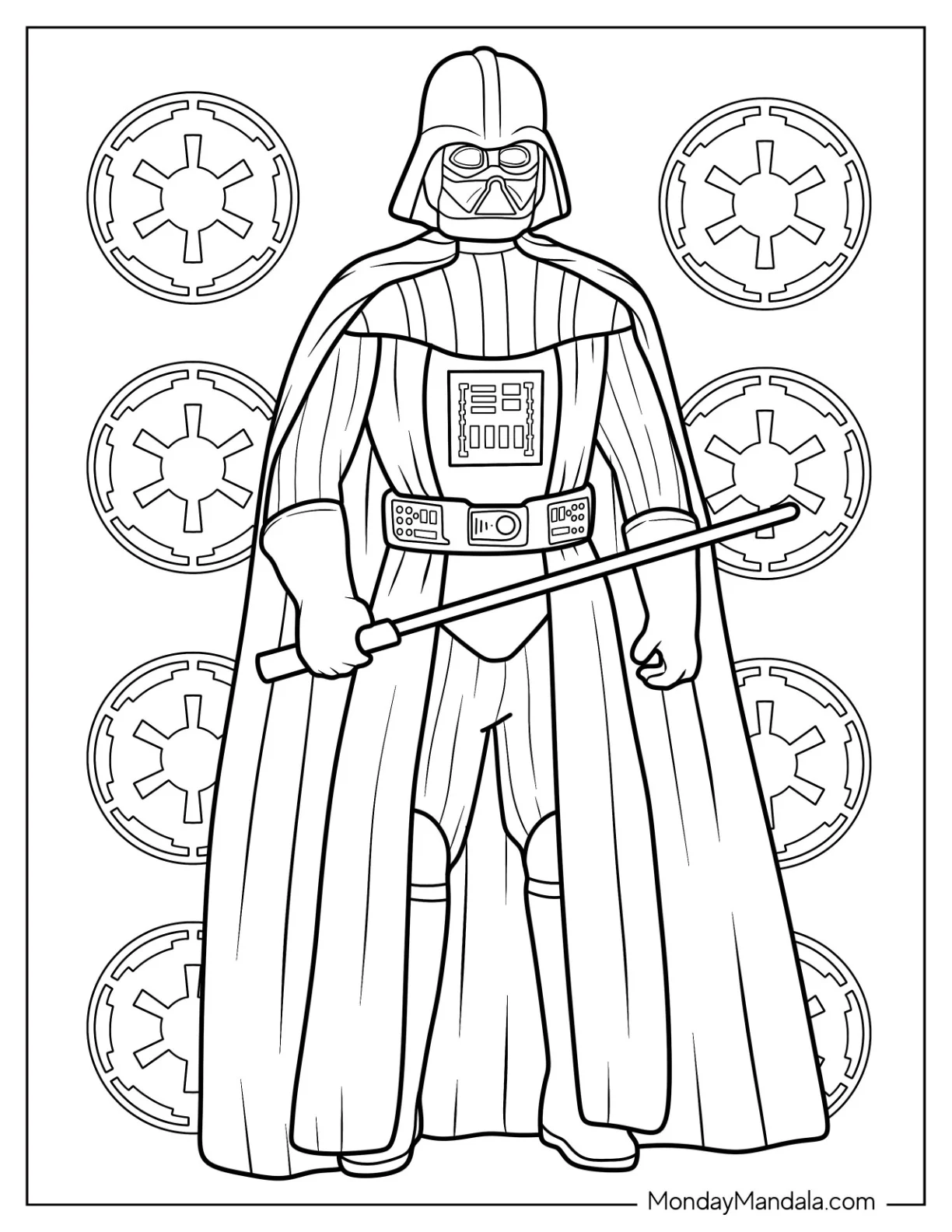 Simple Darth Vader Coloring Page Holding Lightsaber coloring page