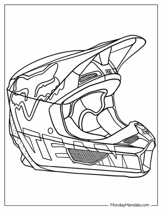 Dirt Bike Coloring Page Of Detailed Fox Racing Helmet coloring page — printable line art