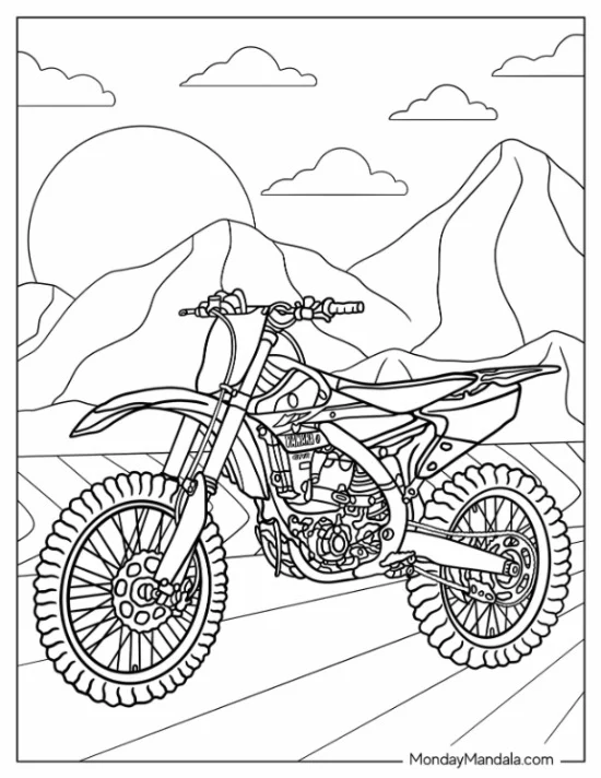 Dirt Bike Coloring Page Of Detailed Yamaha YZ450F coloring page — printable line art