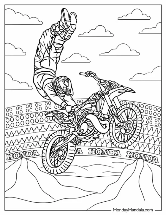 Dirt Bike Coloring Page Of Double Hart Attack Trick coloring page