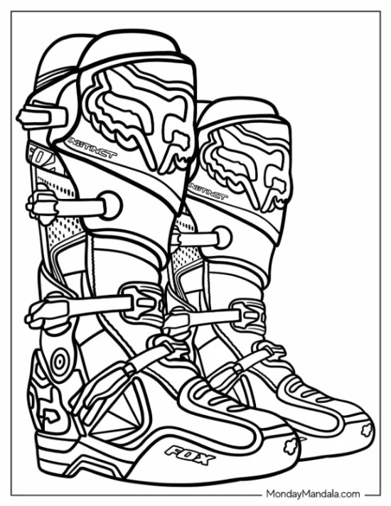 Dirt Bike Coloring Page Of Fox Instinct Boots For Riders coloring page
