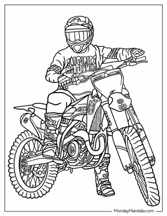 Dirt Bike Coloring Page Of Motocross Rider In Husqvarna coloring page