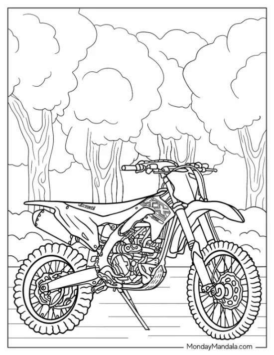 Dirt Bike Coloring Page Of Parked Kawasaki KX coloring page