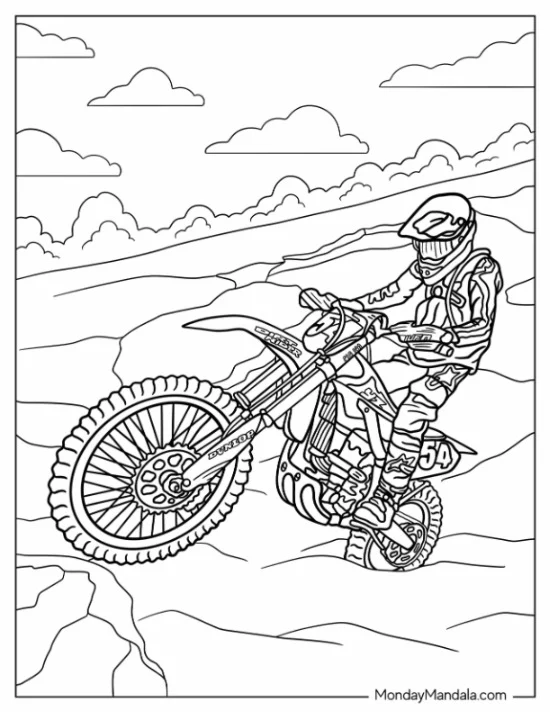 Dirt Bike Coloring Page Of Rider On Dunlop coloring page
