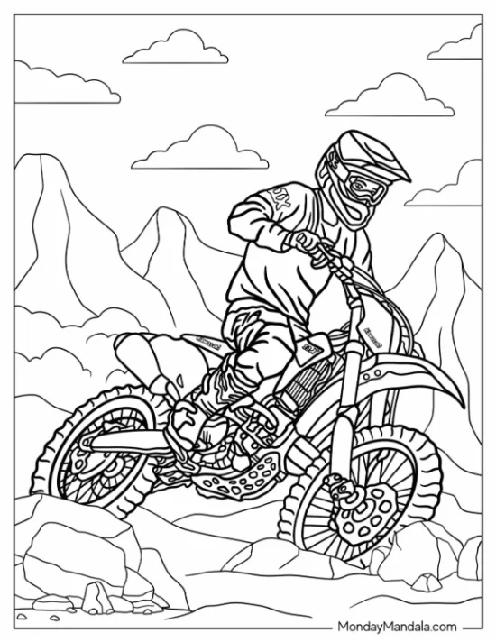 Dirt Bike Coloring Page Of Rider On Kawasaki coloring page