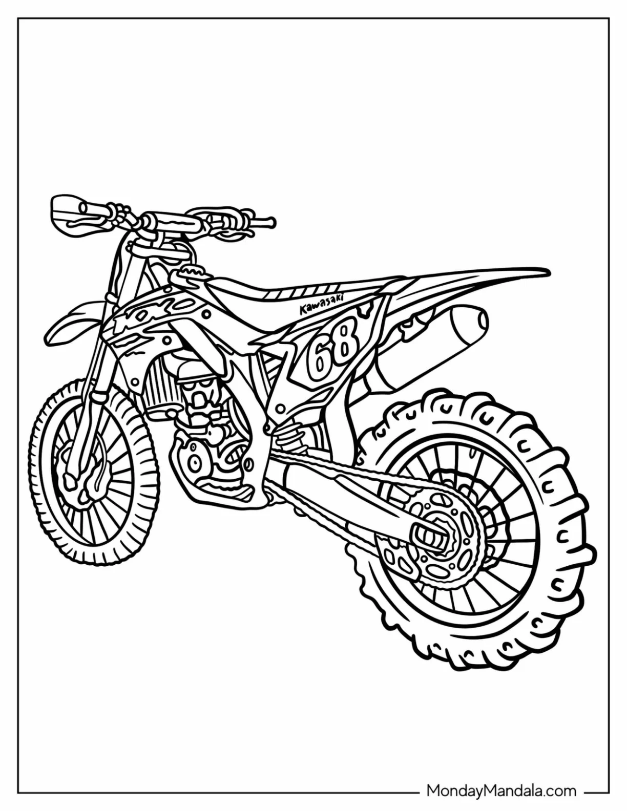 Kawasaki Motocross Dirt Bike Number 68 Coloring Page coloring page