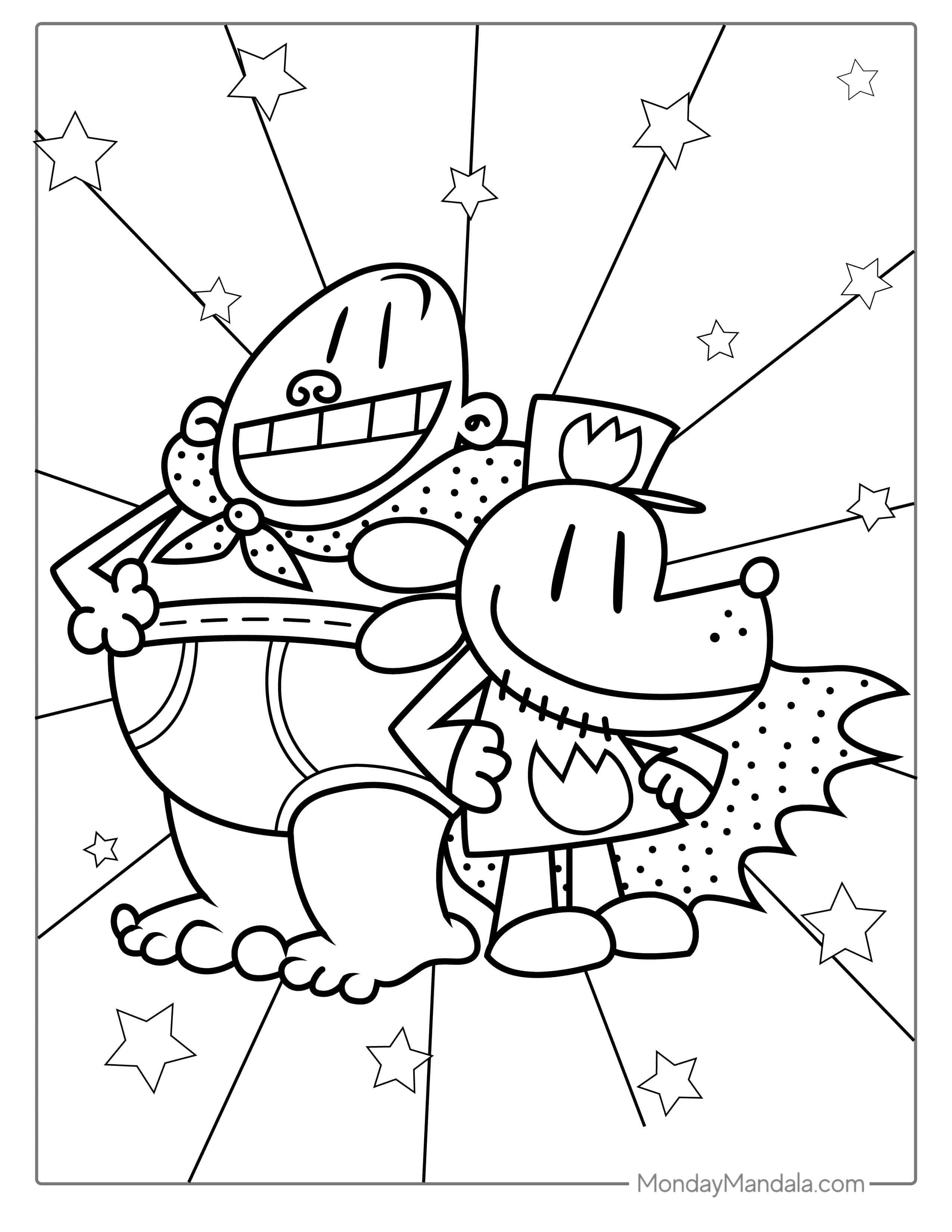 Captain Underpants With Dog Man To Color For Kids coloring page — printable line art