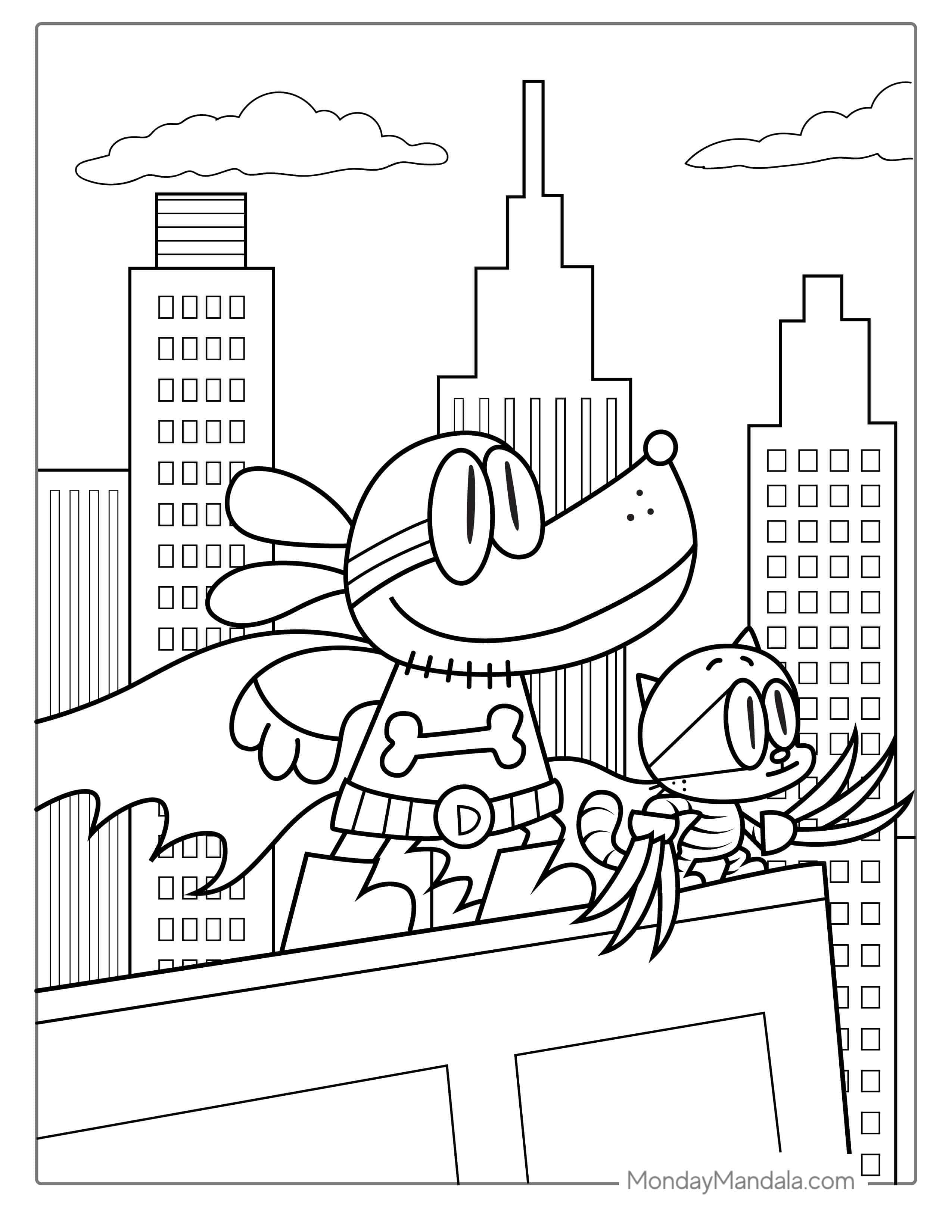 Coloring Page Of Dog Man As a Superhero coloring page — printable line art