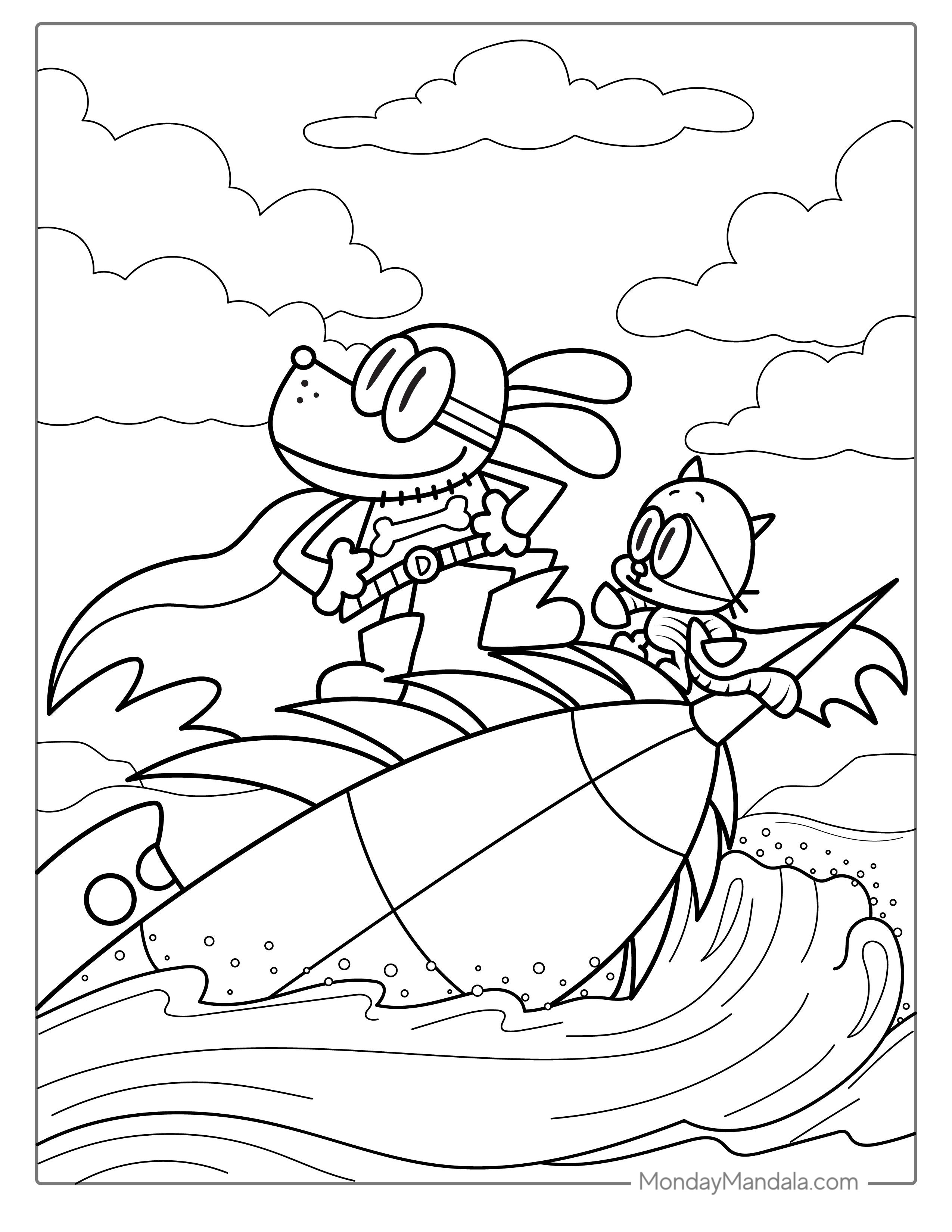 Li’l Petey Cat And The Bark Knight In The Ocean coloring page