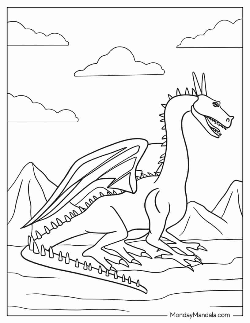 Ancient Looking Dragon To Color coloring page — printable line art
