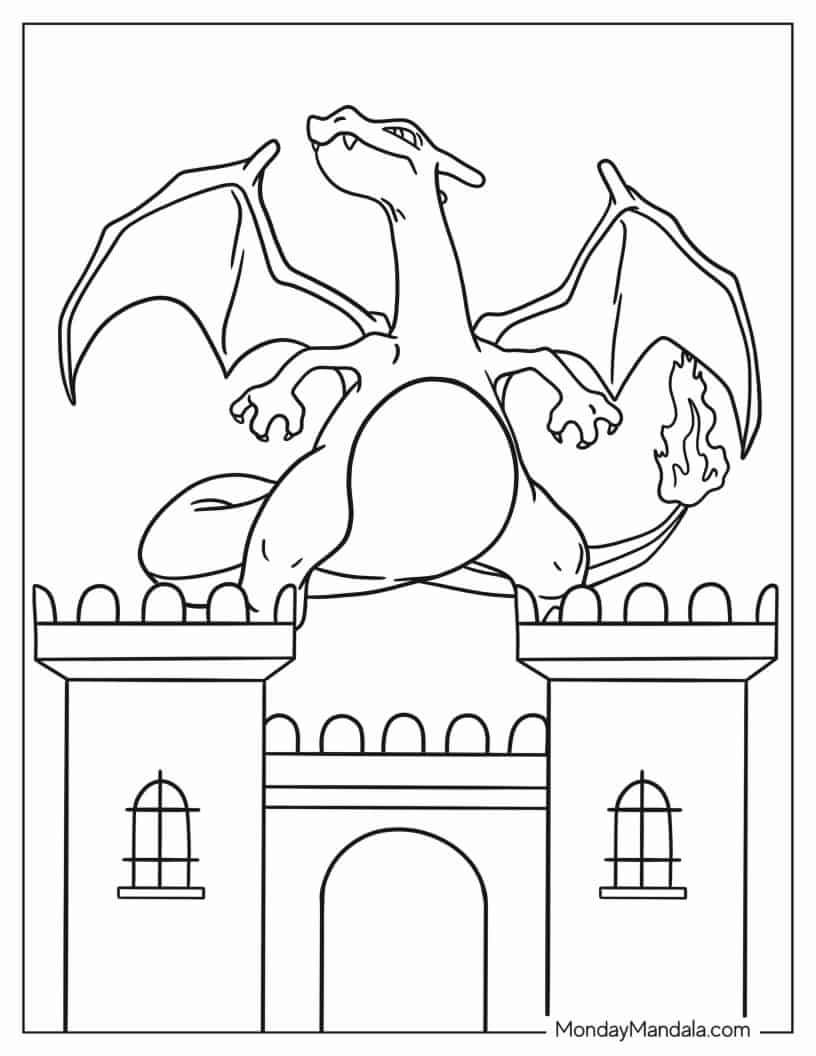 Charizard Dragon Pokemon To Color coloring page — printable line art