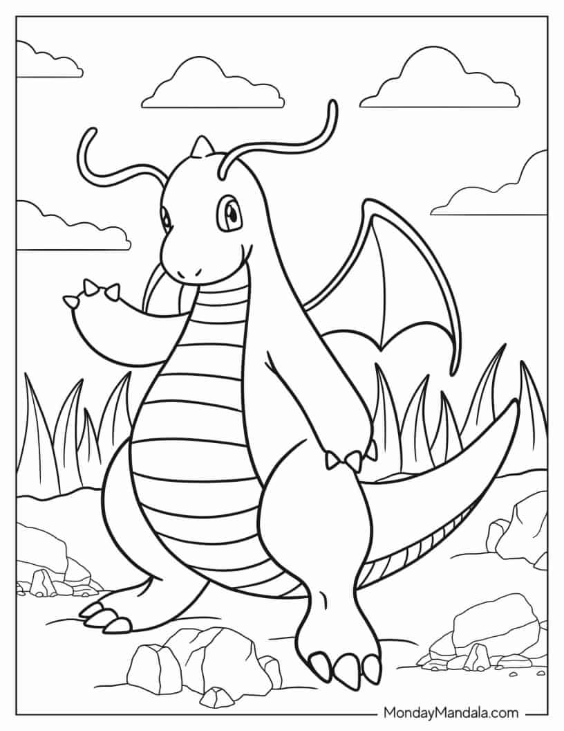 Coloring Page Of Dragonite Pokemon coloring page — printable line art