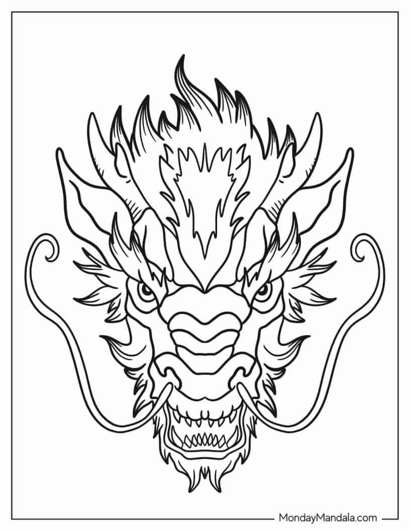 Detailed Dragon Face To Color coloring page