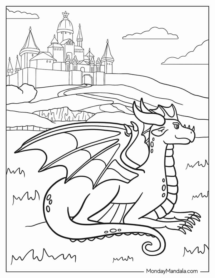 Dragon Protecting Castle coloring page
