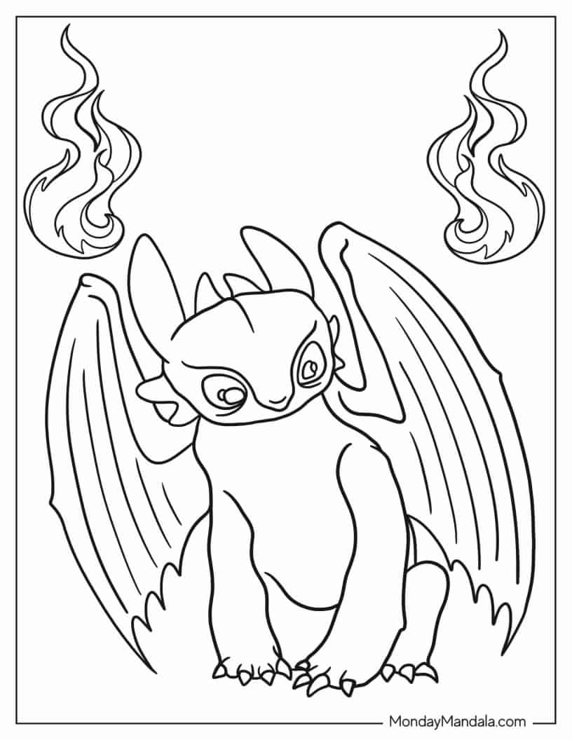 Easy Outline Of Night Fury Dragon coloring page — printable line art