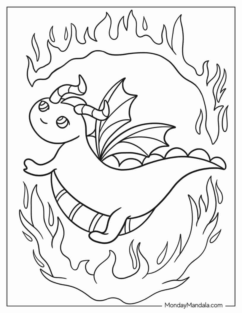 Easy To Color In Dragon For Preschoolers coloring page — printable line art