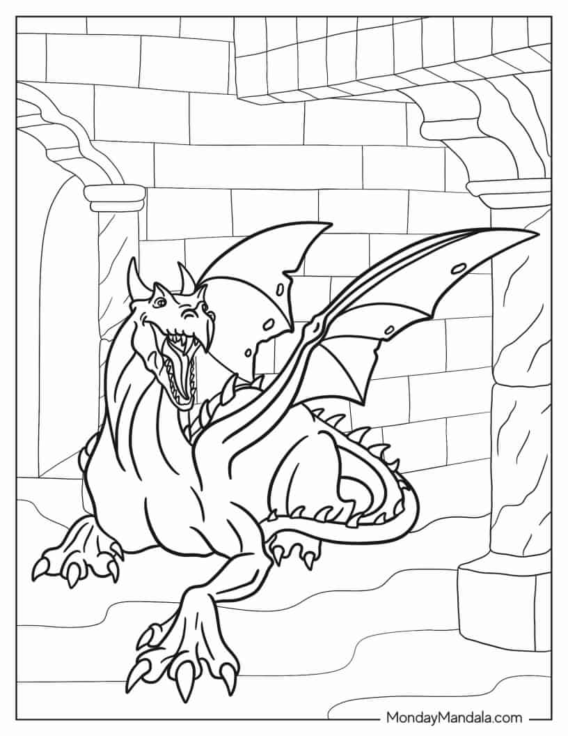 Ferocious Looking Dragon In Dungeon To Color coloring page — printable line art