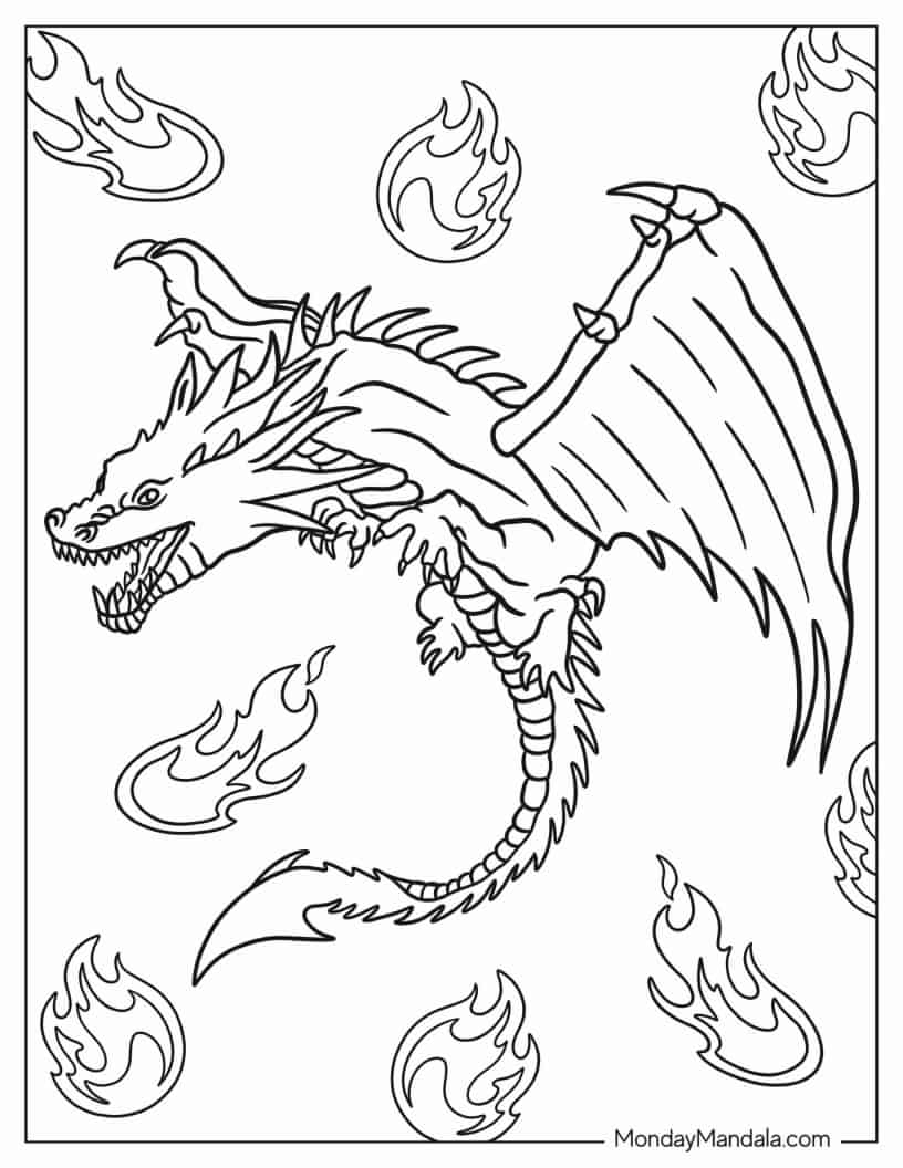 Fierce Looking Dragon With Fireballs To Color coloring page