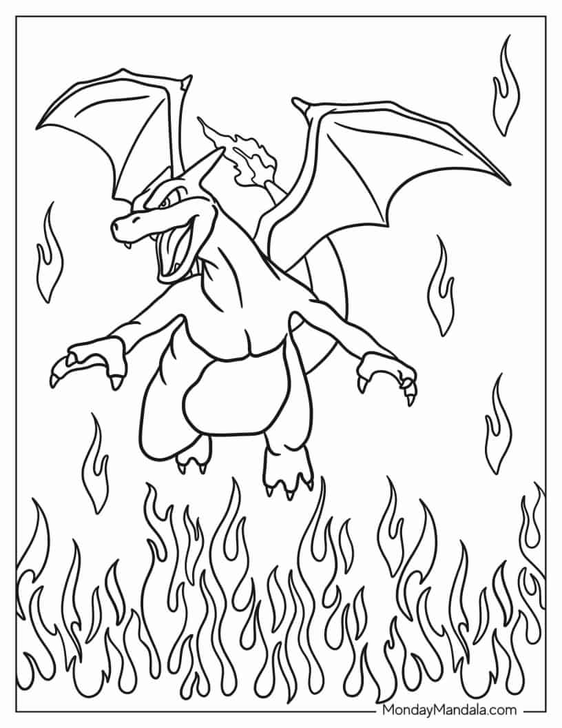 Fire Themed Charizard Pokemon To Color coloring page — printable line art