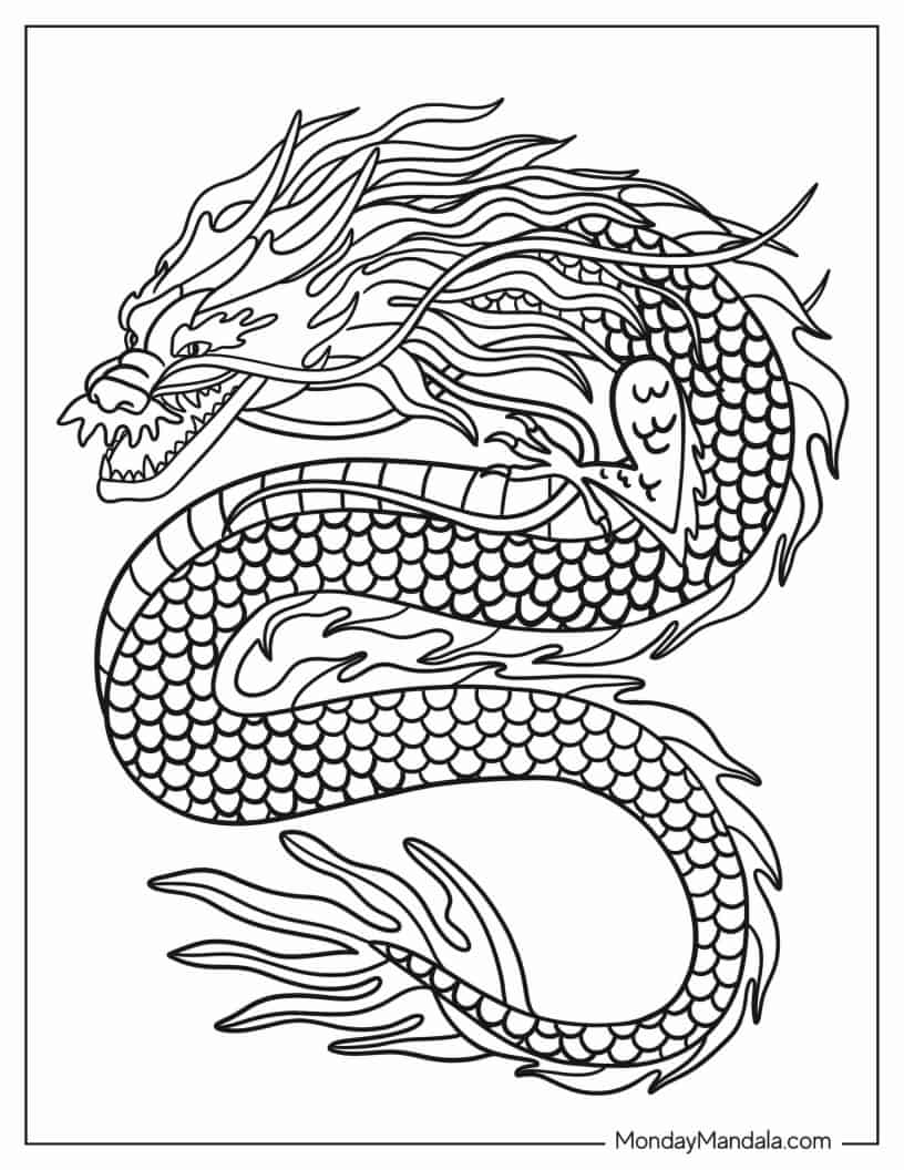 Flying Chinese Dragon To Color coloring page