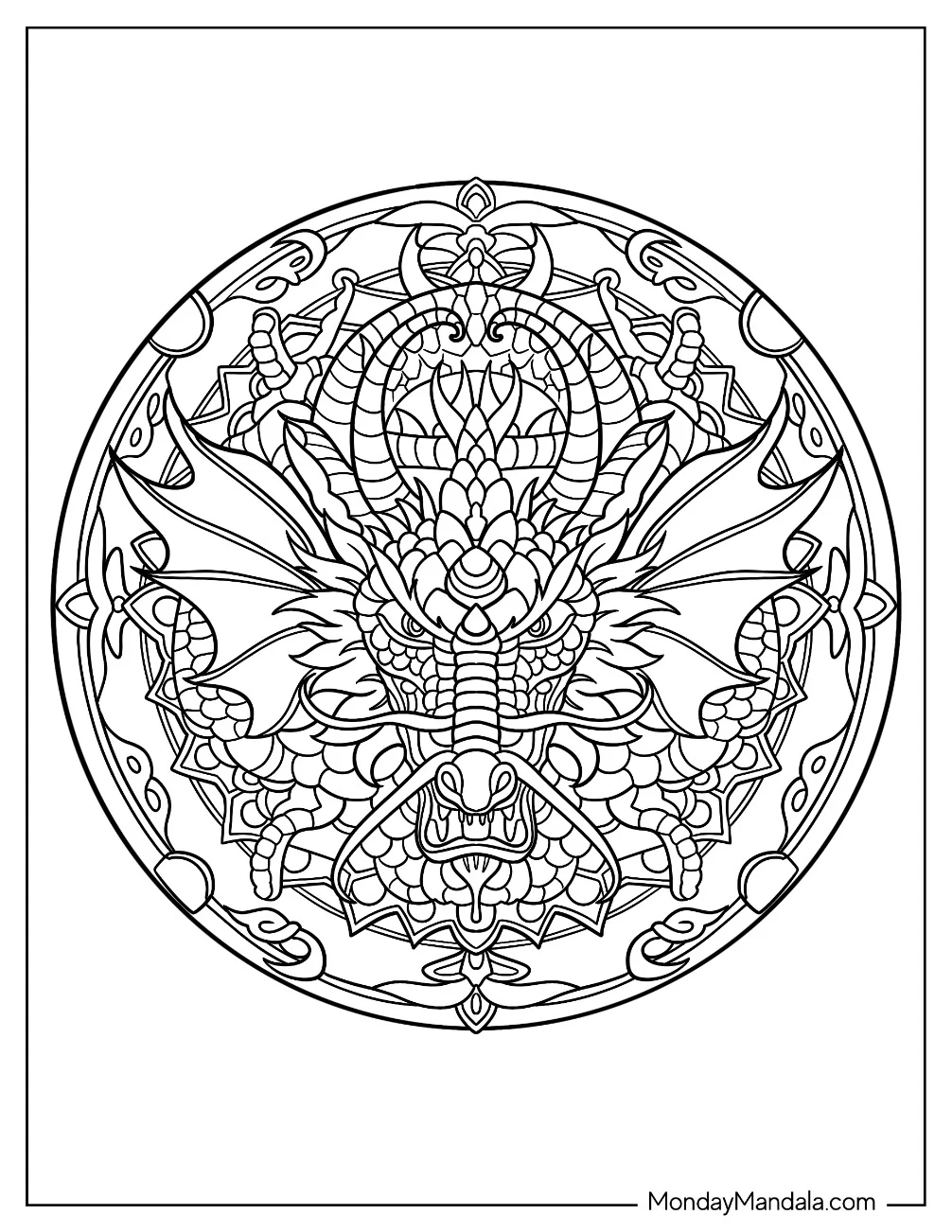 Intricate Dragon Mandala Coloring Sheet coloring page