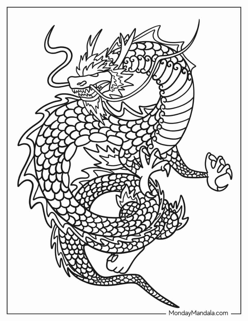 Japanese Themed Dragon To Color coloring page