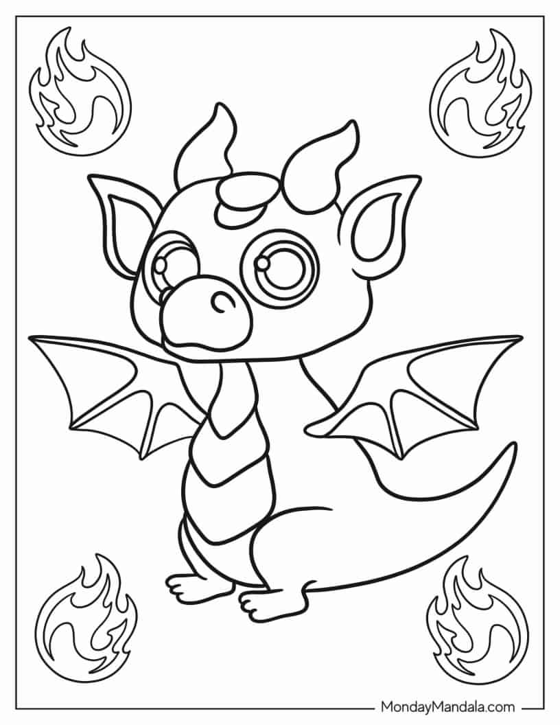 Kawaii Dragon To Color coloring page