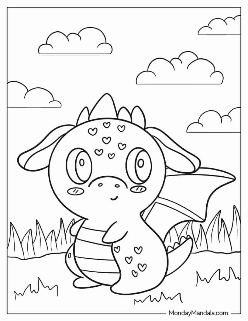 Loveable Looking Cute Dragon To Color coloring page — printable line art