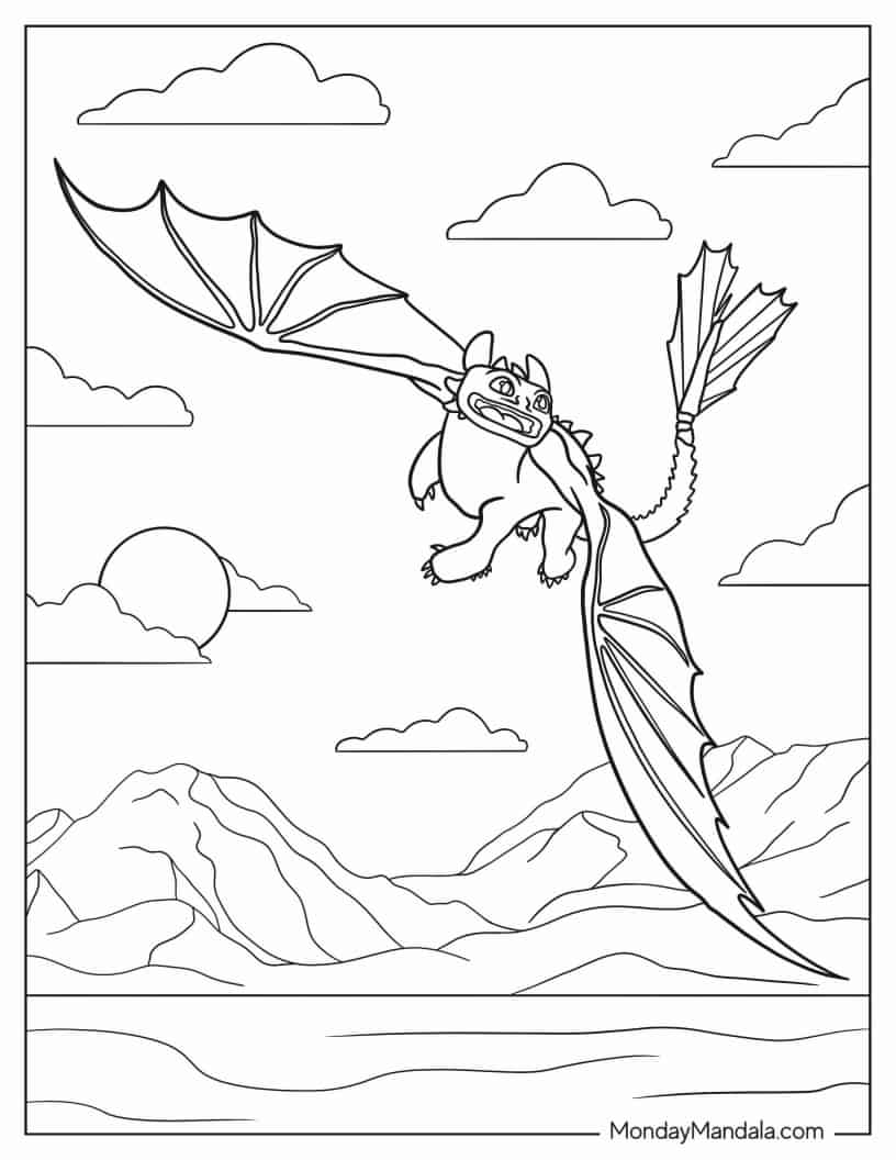 Night Fury Dragon Coloring Sheet coloring page — printable line art