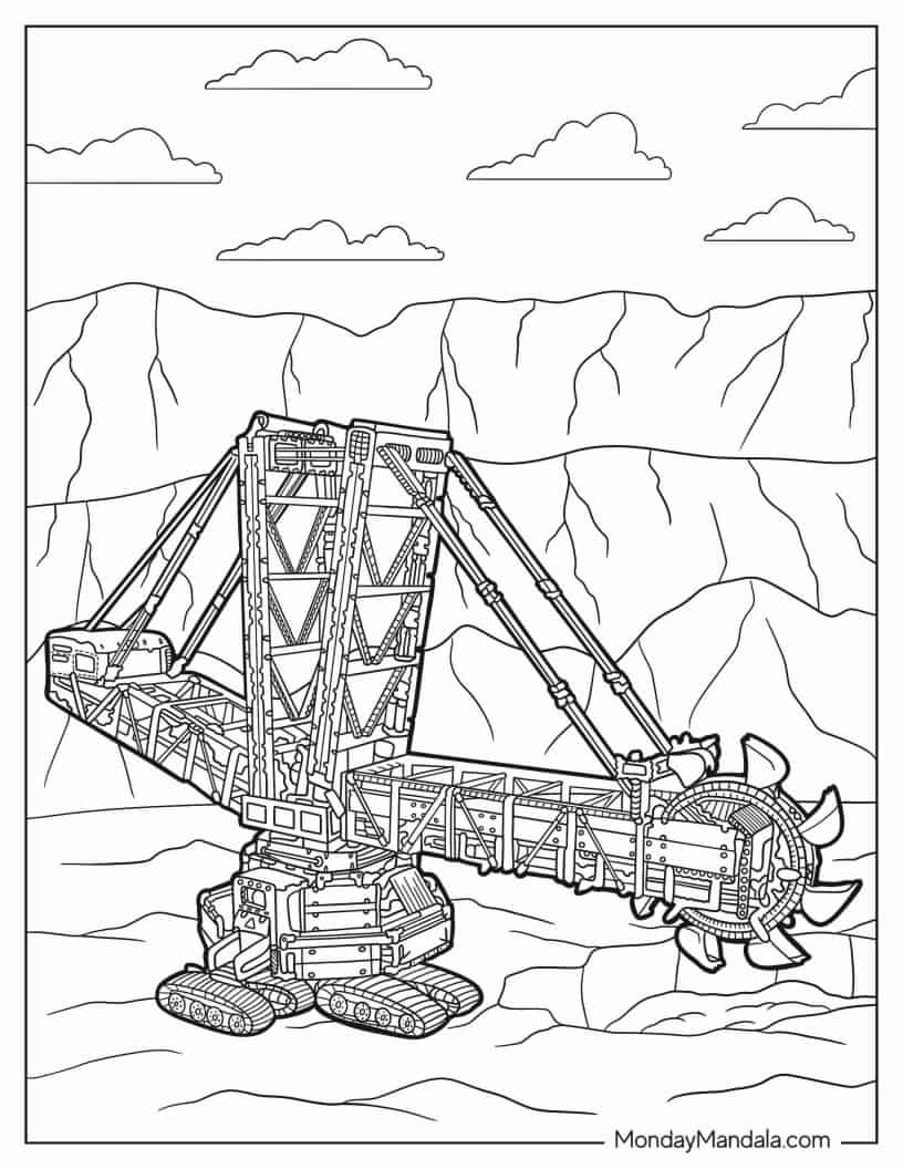 Bucket Wheel Excavator In a Mine To Color coloring page — printable line art