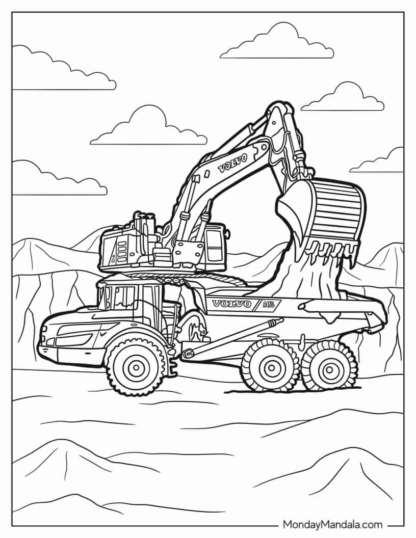 Coloring Page Of a Volvo Excavator coloring page — printable line art