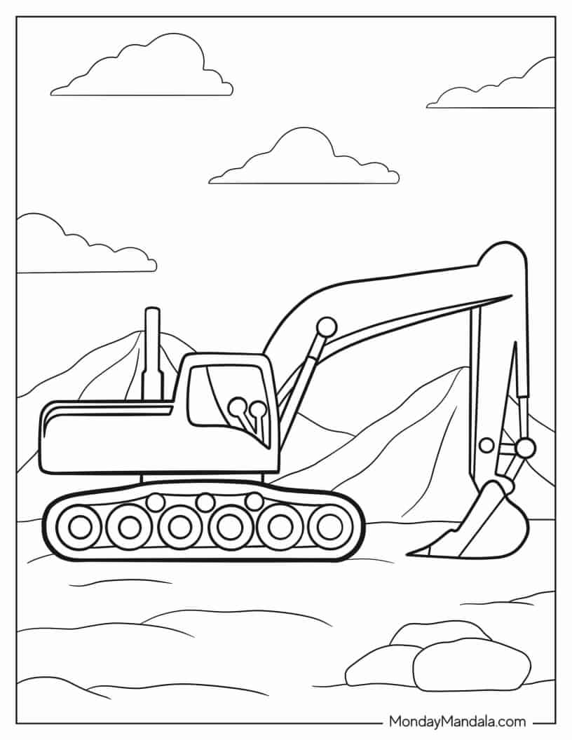 Easy Excavator To Color coloring page — printable line art