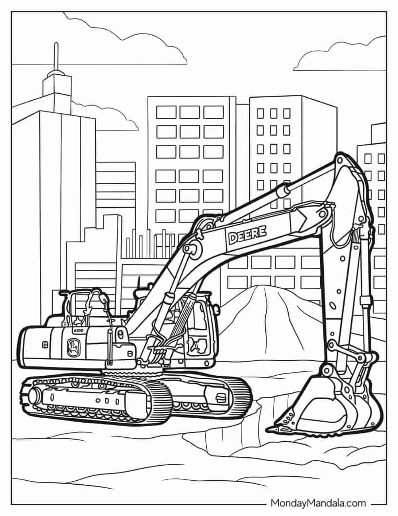 John Deere Excavator Coloring Page coloring page