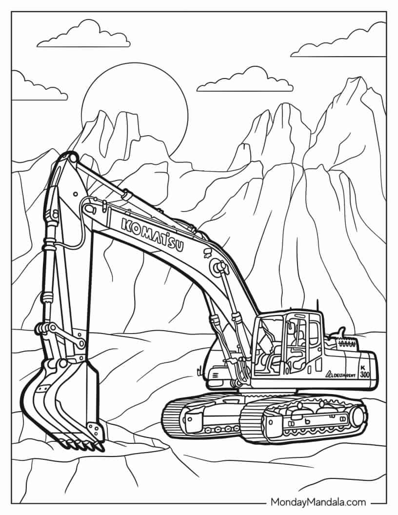 Komatsu Excavator To Color For Kids coloring page — printable line art