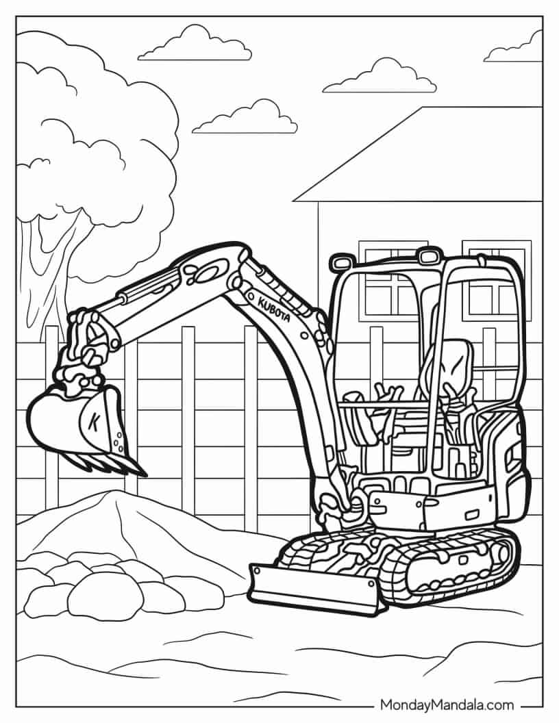 Kubota Mini Excavator To Color coloring page