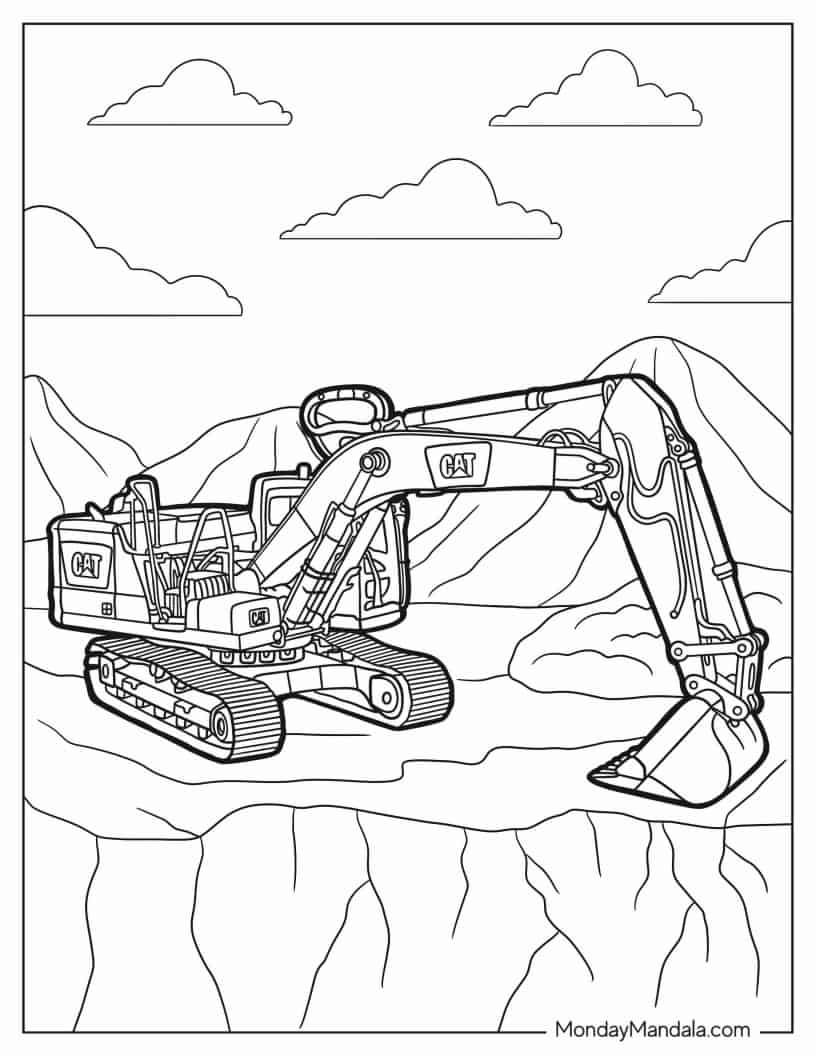 Large CAT Excavator coloring page
