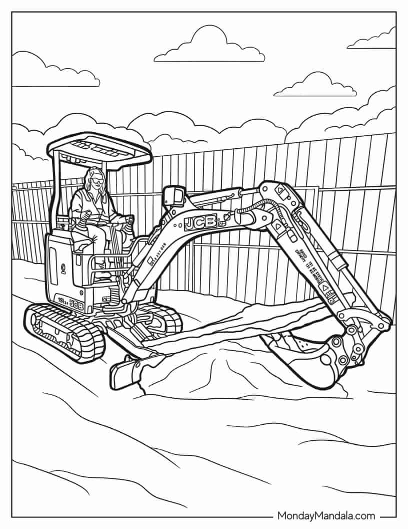 Small One Person Excavator coloring page — printable line art