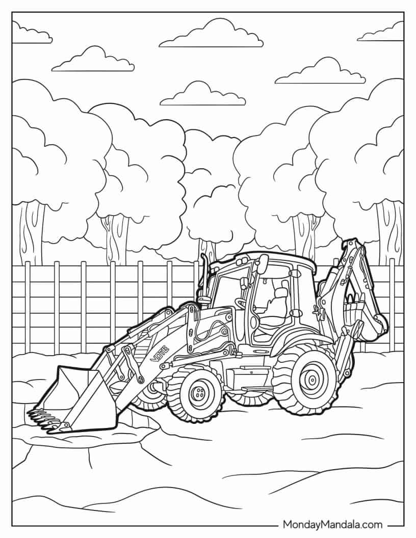 Tractor Excavator Coloring Page coloring page