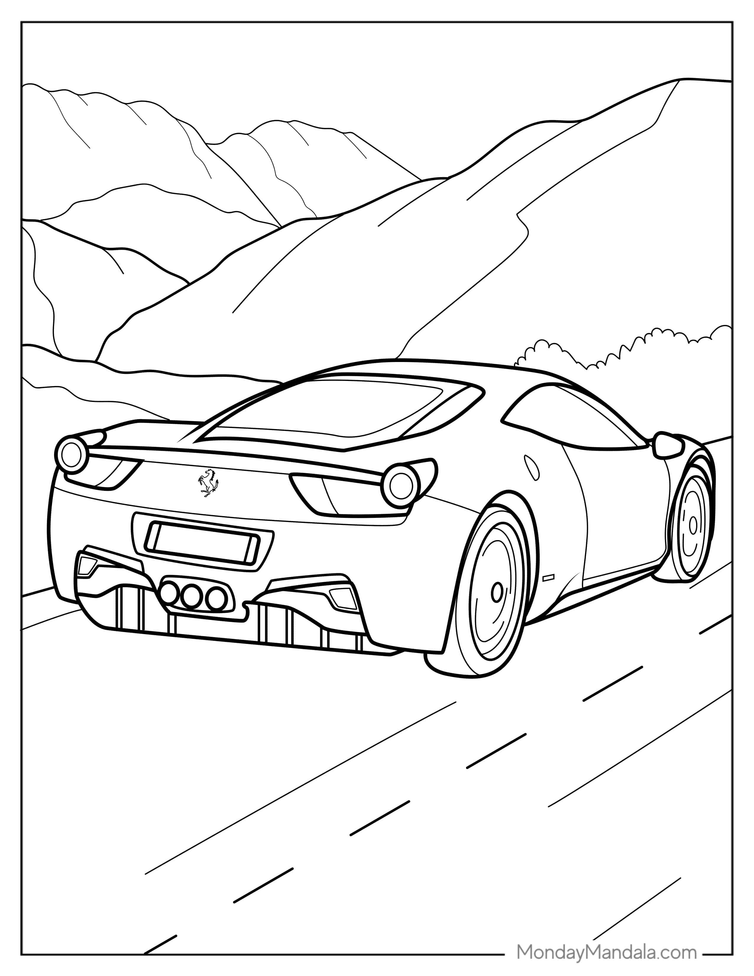 Backend Of a Ferrari Supercar coloring page