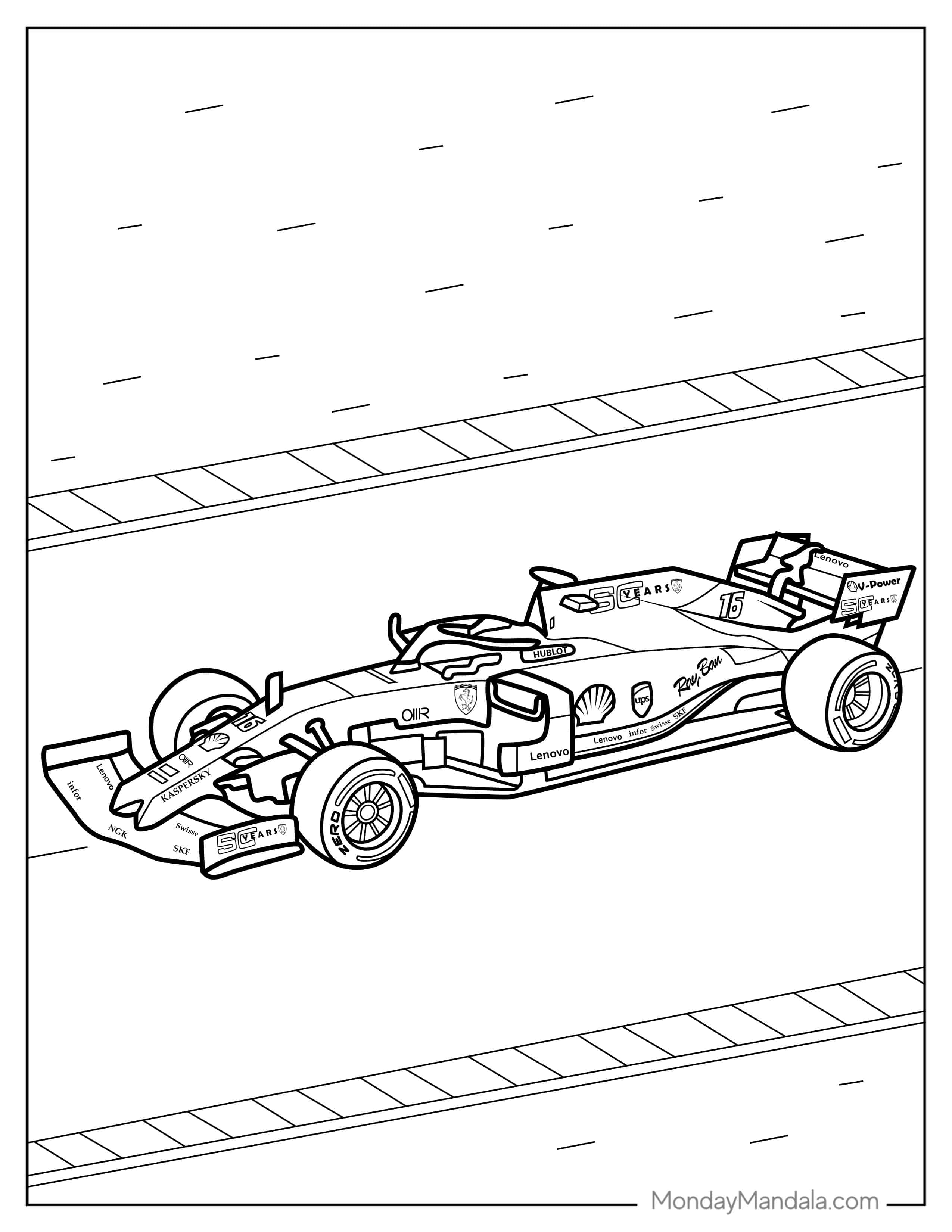 Ferrari F1 Race Car Coloring sheet For Kids coloring page