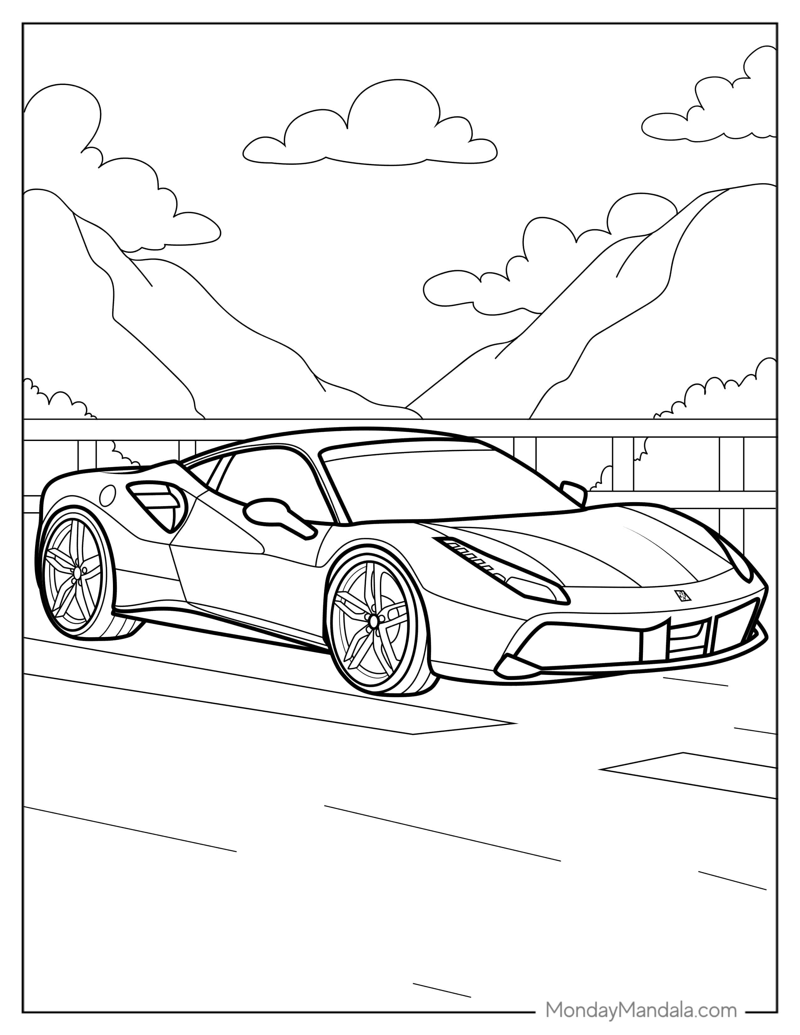 Ferrari GTO Driving Through The Hills To Color coloring page