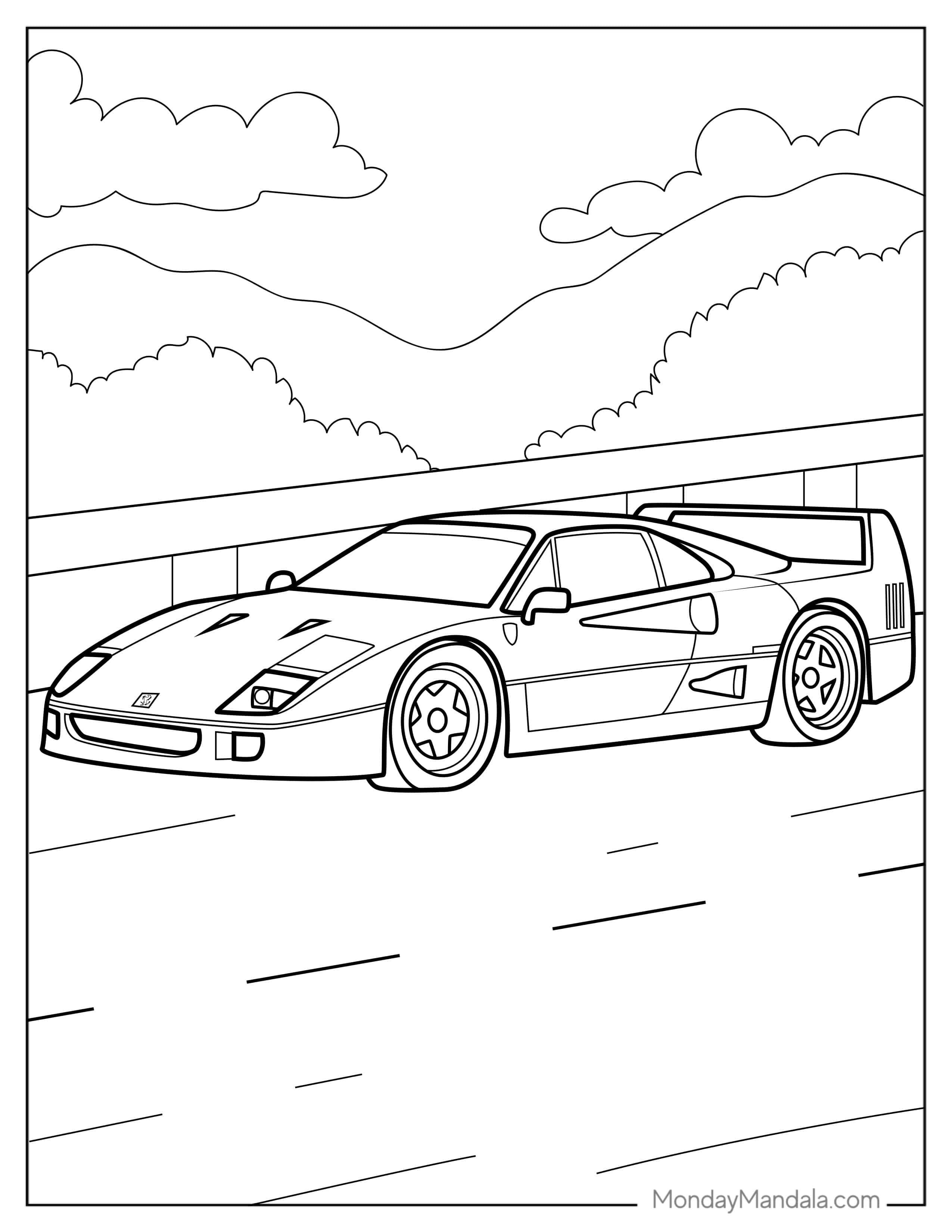 Realistic Looking Ferrari F40 To Color coloring page