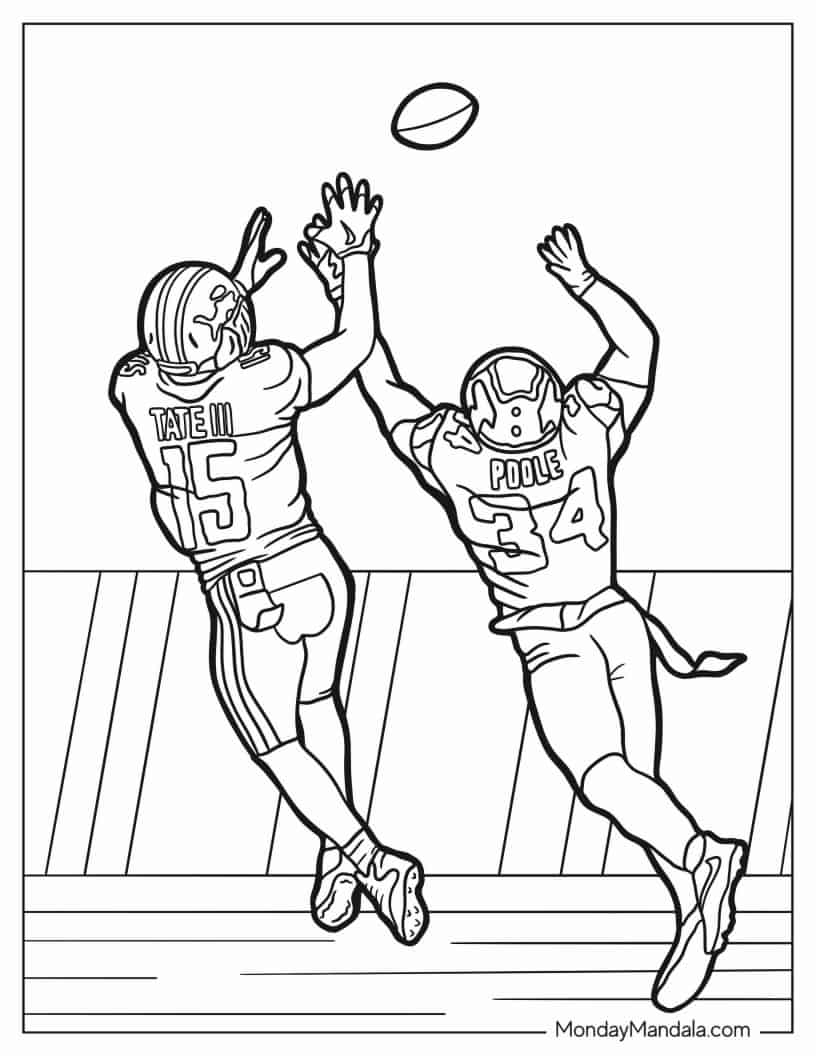 Coloring Sheet Of Football Player Catching Ball coloring page