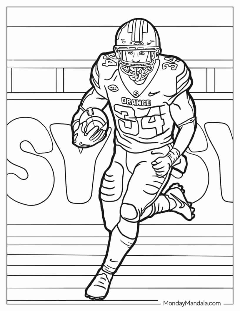 Detailed Quarterback Coloring Sheet coloring page — printable line art