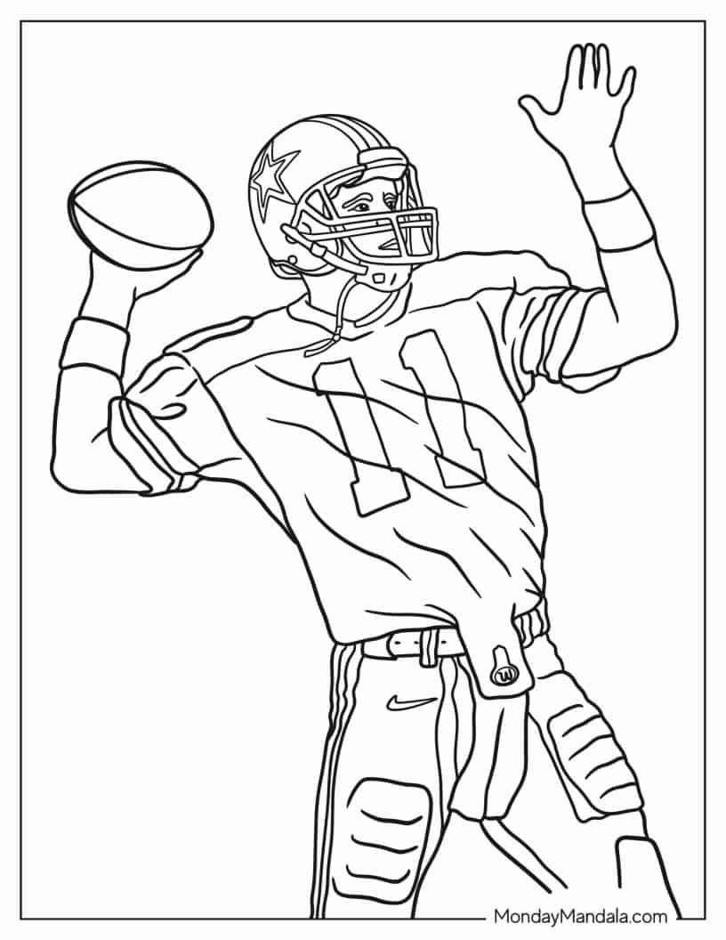 Easy Outline Of Quarterback Throwing Ball coloring page