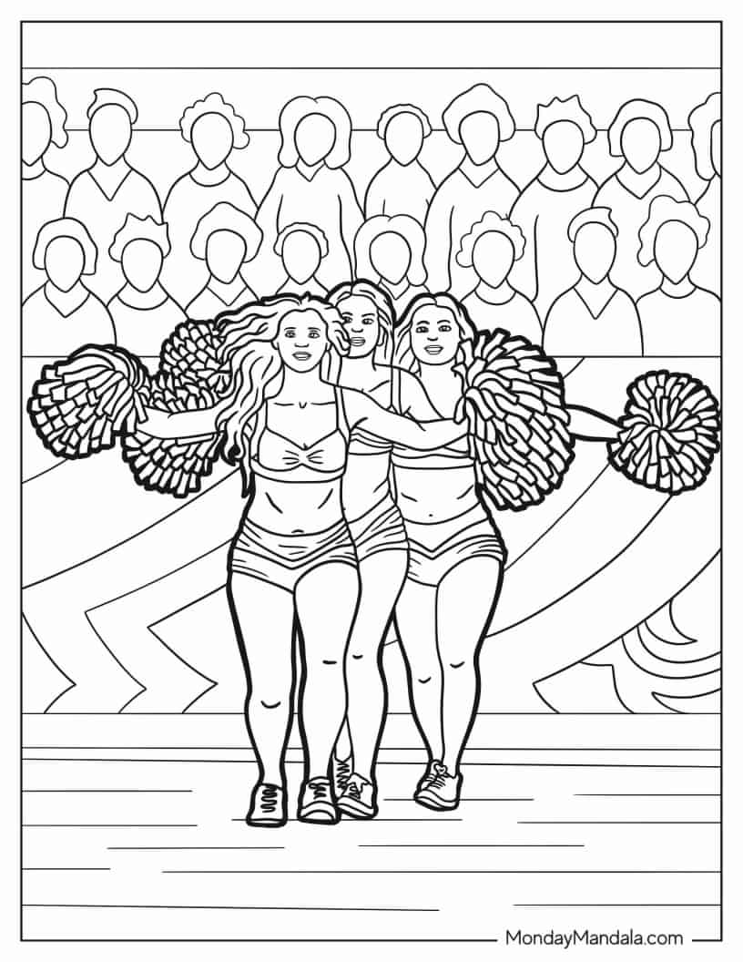 Football Cheerleaders To Color coloring page