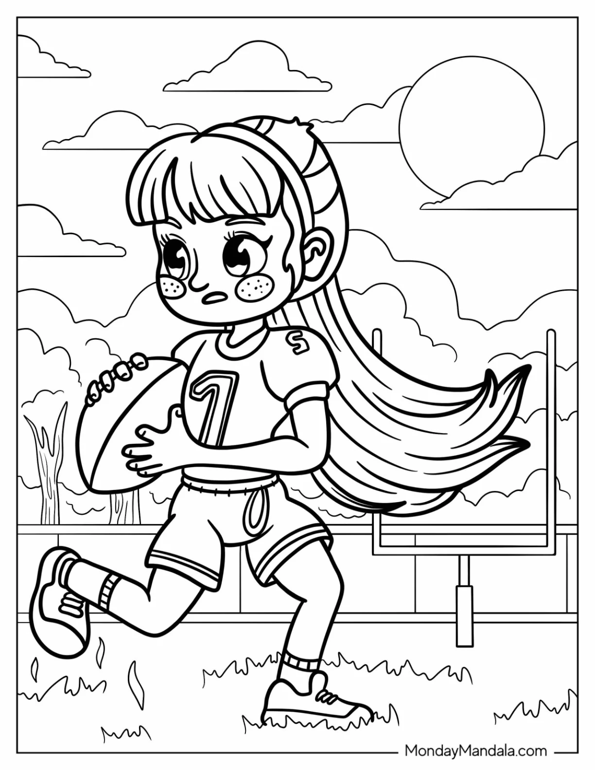 Girl Football Coloring Page Player In The Field coloring page